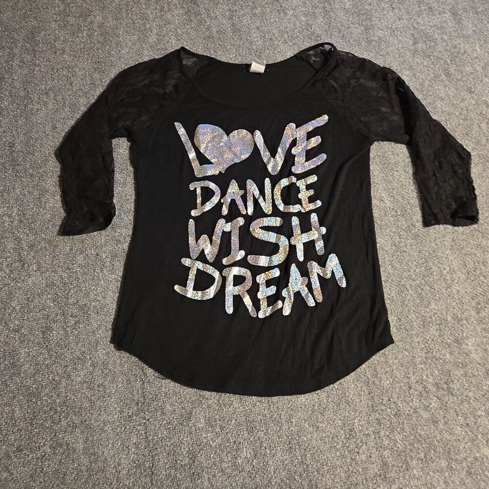 Vtg Deb Shirt Womens Large Black 3/4 Sleeve Pullover Lace - Love Dance Wish USA